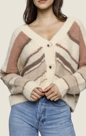 Alana Beige Striped Knit Cardigan