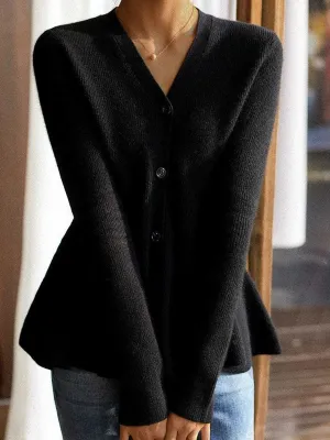 Autumn Winter V-Neck Knitted Sweater with Peplum