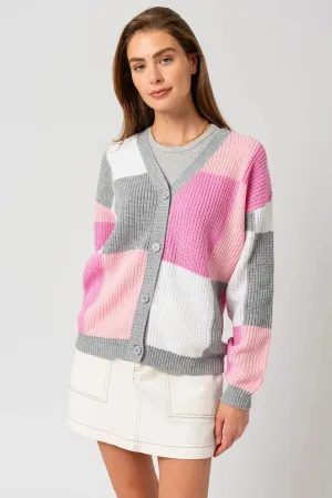 Color Block V-Neck Sweater Cardigan