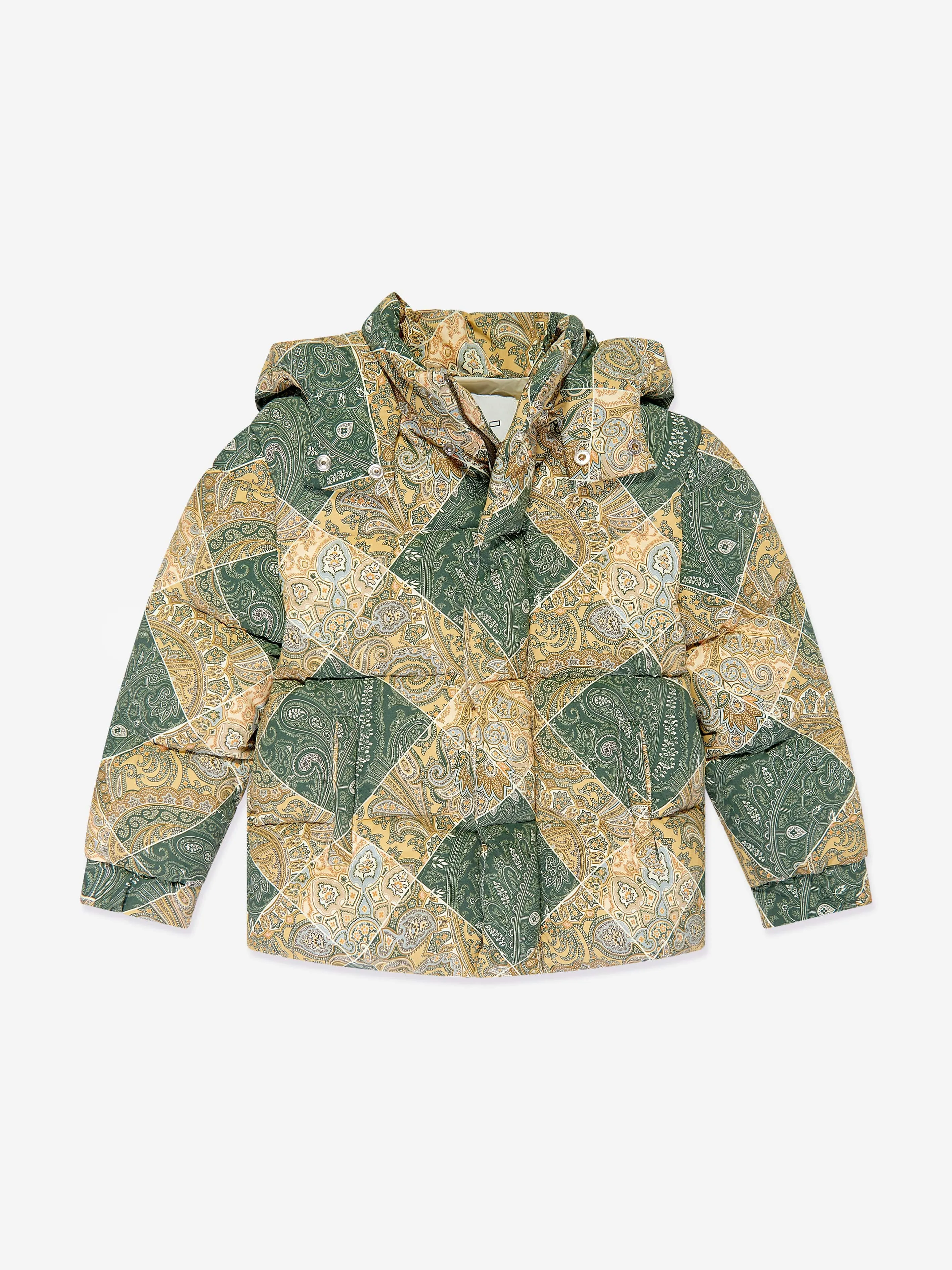 Etro Boys Paisley Puffer Jacket in Green