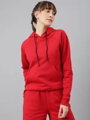 Fitkin Women Red Fleece Regular Fit Hooded Sweatshirt