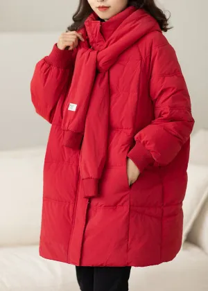 Handmade Red Zip Up Pockets Duck Down coat Winter