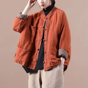 Orange Linen Jacket Women Short Coat