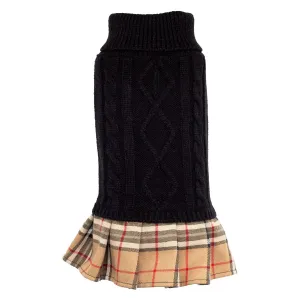 Turtleneck Dog Dress - Black and Plaid | Dog Sweater