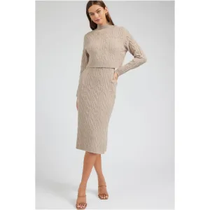 Two Piece Cable Knit Sweater Midi Dress