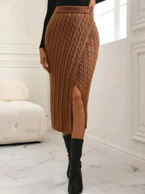 Winter Knit Pencil Slit Skirt