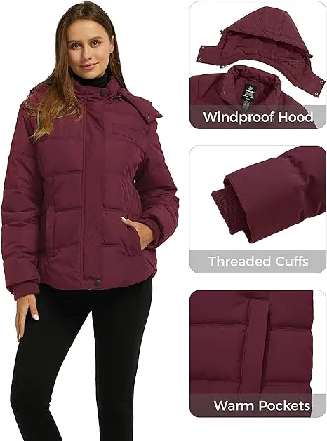 Women's Winter Warm Jacket Winter Coat Thicken Puffer Jacket with Removable Hood