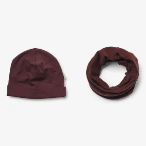 Wool Hat & Neckwarmer Arta - aubergine